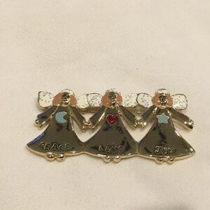 Vintage AAi Peace, Love, Joy Christmas Angels Brooch